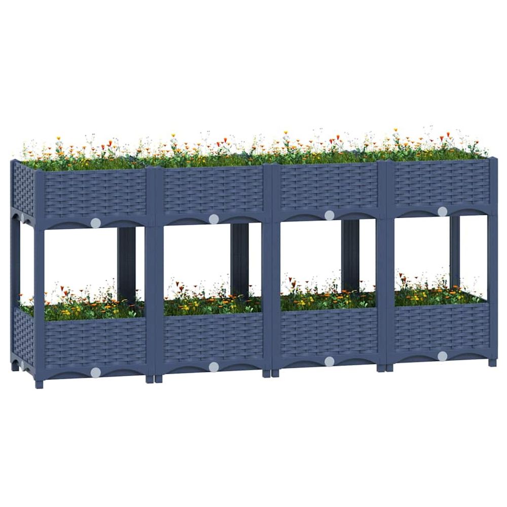 Grand carré potager 160x40cm polypropylène sur pieds avec étagère jardin gris