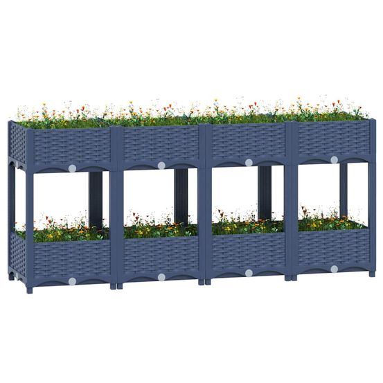 Grand carré potager 160x40cm polypropylène sur pieds avec étagère jardin gris