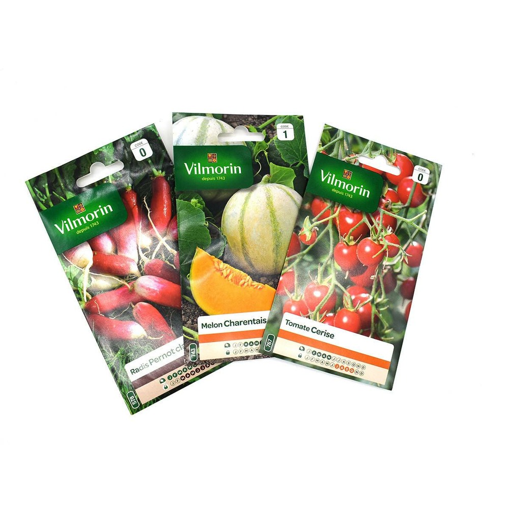Pack fraicheur de 3 sachet de graines - tomate cerise - melon charentais - radi