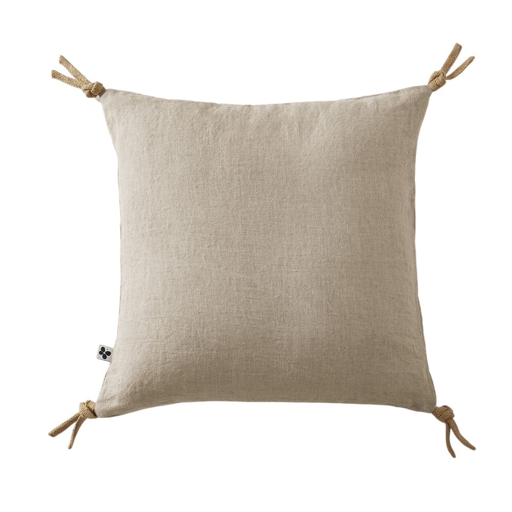 Coussin pompons lin lave 45 x45 cm soline naturel