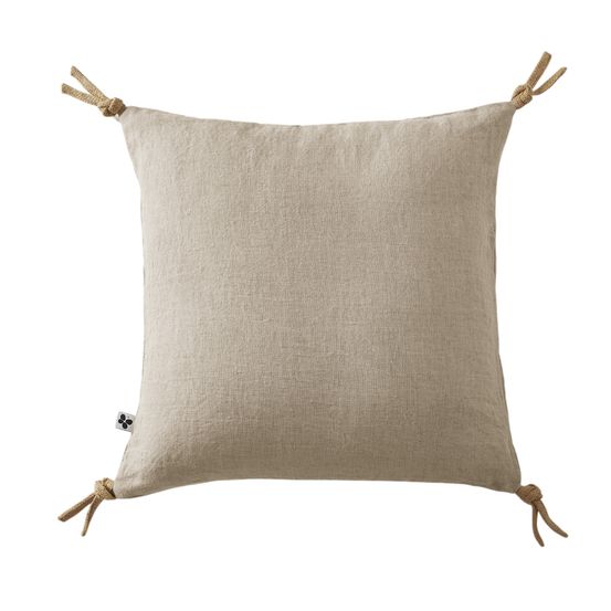 Coussin pompons lin lave 45 x45 cm soline naturel
