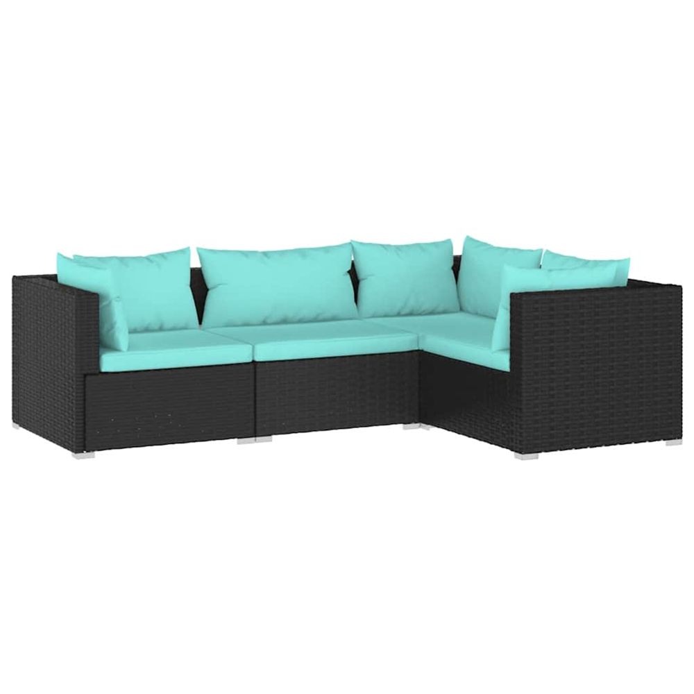 Salon de jardin 4 pcs avec coussins résine tressée noir