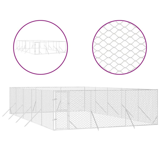 Chenil d'extérieur pour chiens argenté 6x10x2 m acier galvanisé