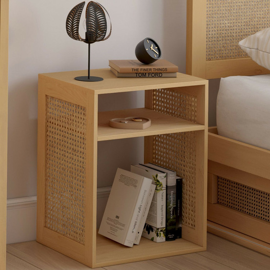 Lot de 2 tables de chevet nora avec rangements ouverts cannage et bois