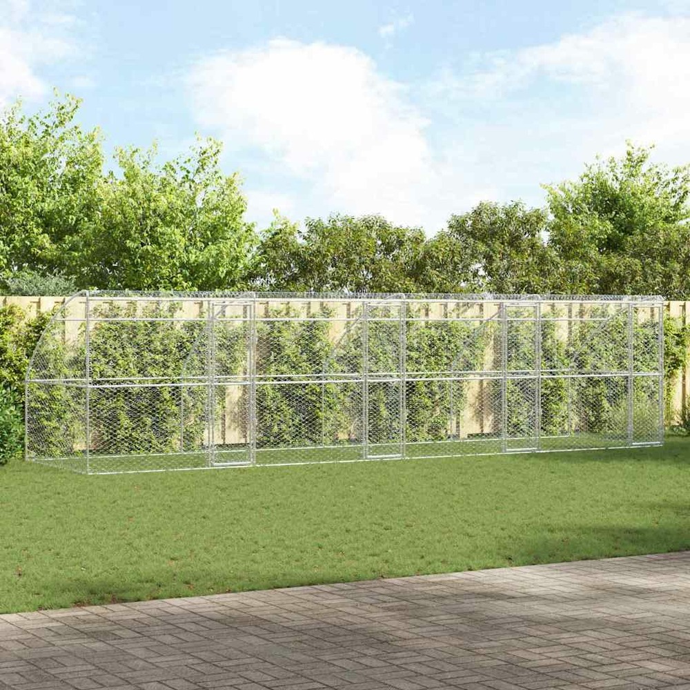 Kennel pour chiens 4 pcs argenté 8 x 2 x 2 m acier galvanisé