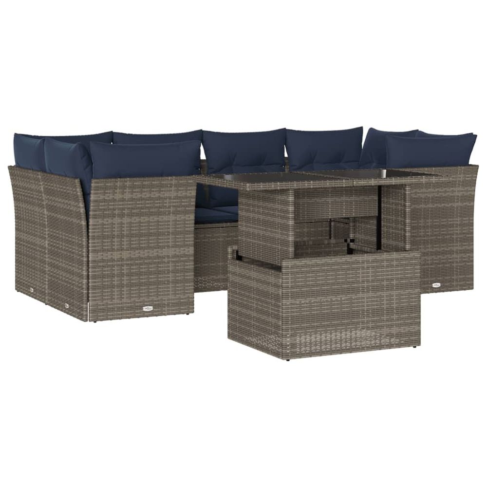 Ensemble de canapé de jardin 7 pcs avec coussins gris résine tressée