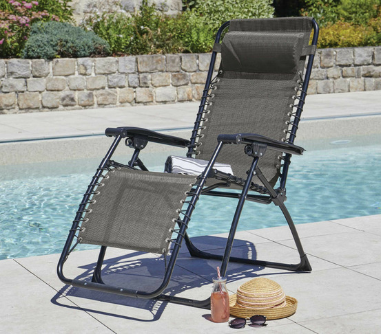 Lot de 2 fauteuils relax en acier - pliant - taupe - palavas