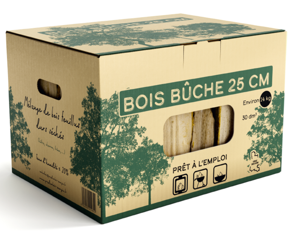 Carton bûches de bois extra-sec 25 cm, 30 dm3, 14 KG