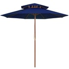 Parasol d'extérieur double avec mât en bois 270 cm bleu
