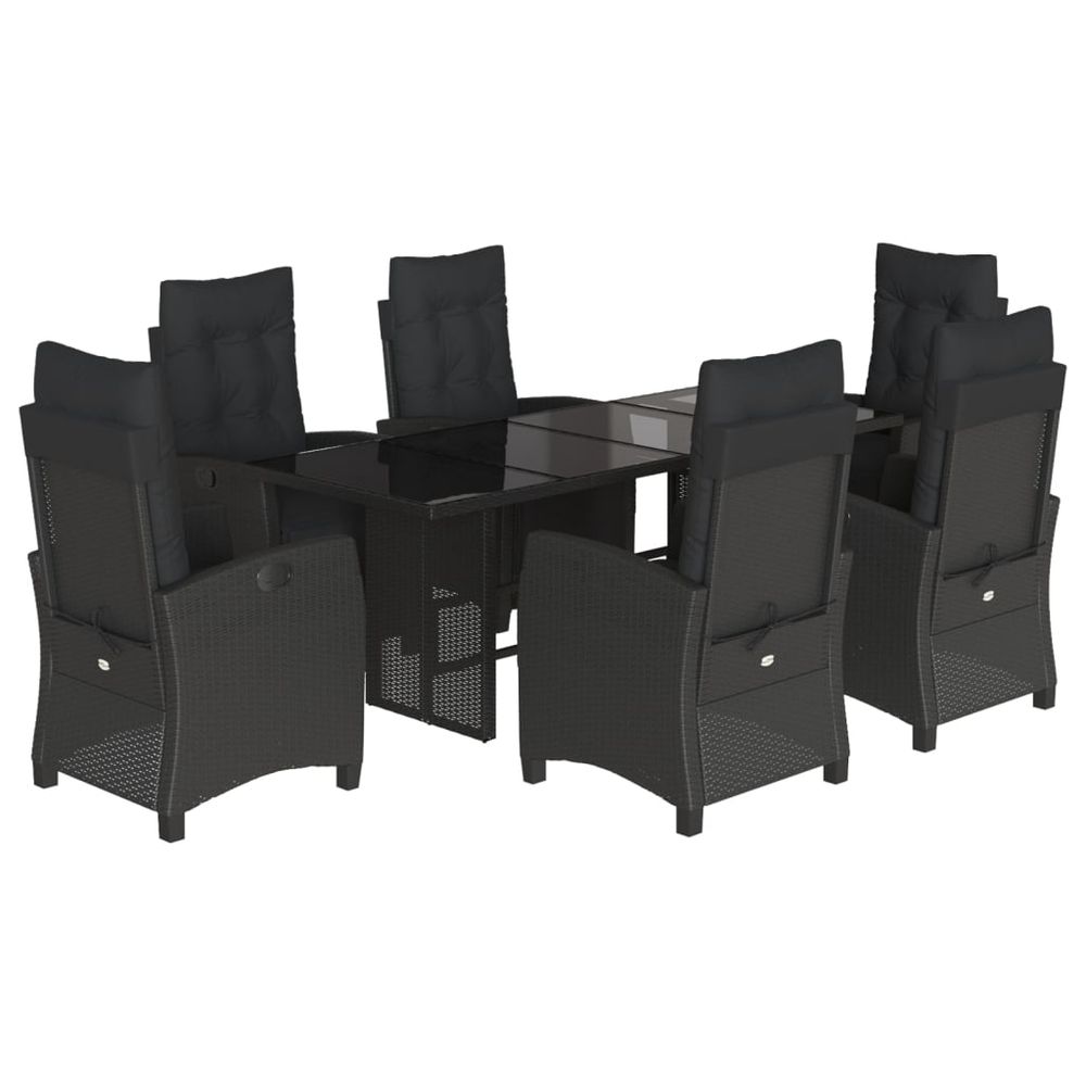 Ensemble à manger de jardin coussins 7pcs noir résine tressée