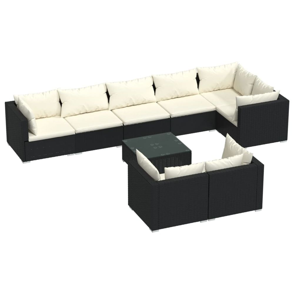 Salon de jardin 9 pcs avec coussins noir résine tressée