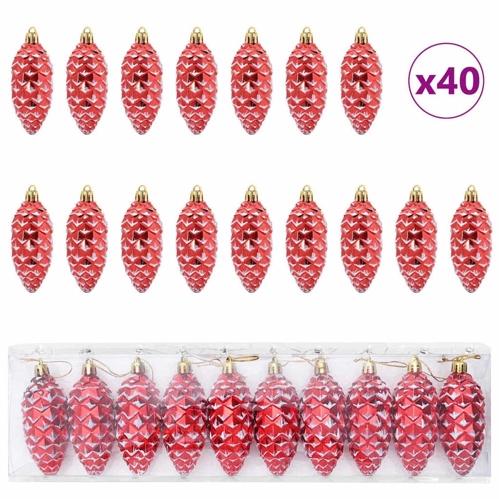 Boule de pomme de pin de noël 40 pc rouge 4 x 9 cm plastique