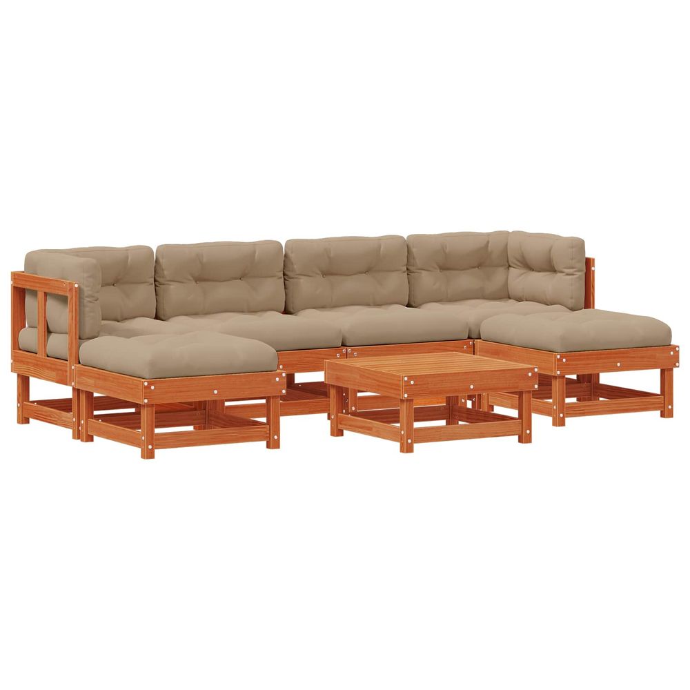 Ensemble de salon de jardin 7 pc brun cire bois de pin massif