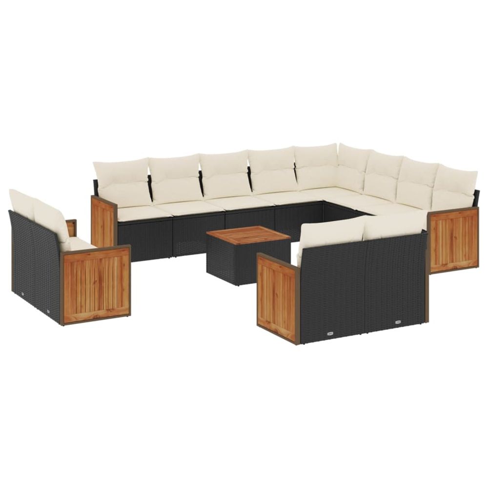 Salon de jardin avec coussins 13 pcs noir résine tressée