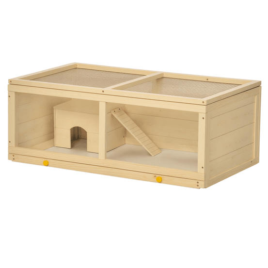 Cage hamster bois naturel rongeurs toit ouvrant plateau amovible 100x58x38cm