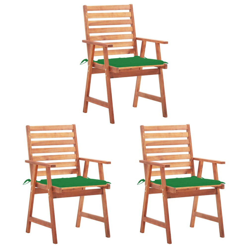 Chaises à manger d'extérieur lot de 3 et coussins acacia massif
