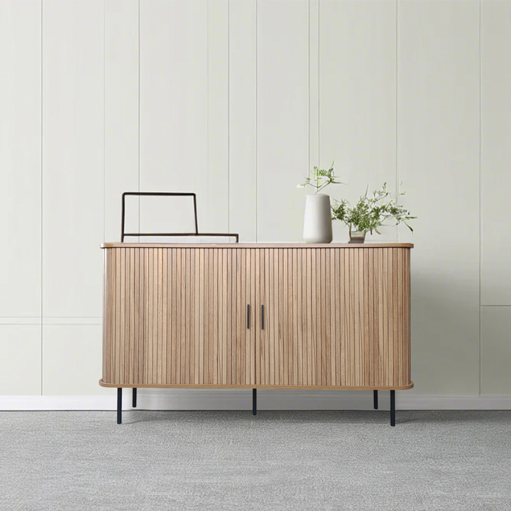 Buffet en bois cannelé à portes coulissantes 140cm semarang