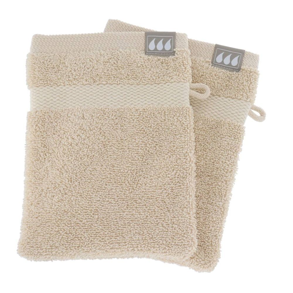 Set de 2 gants de toilette 15x21 cm 100% coton - beige