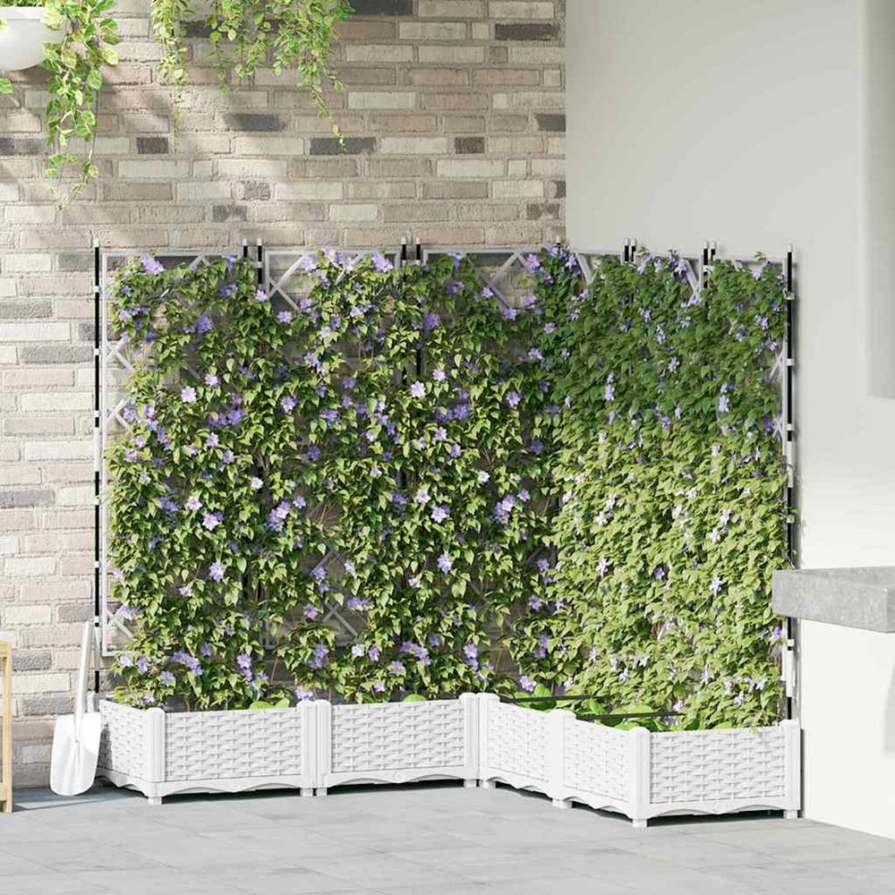 Lot de 5 jardinières carrées avec treillis pp jardin balcon blanc 120x120cm
