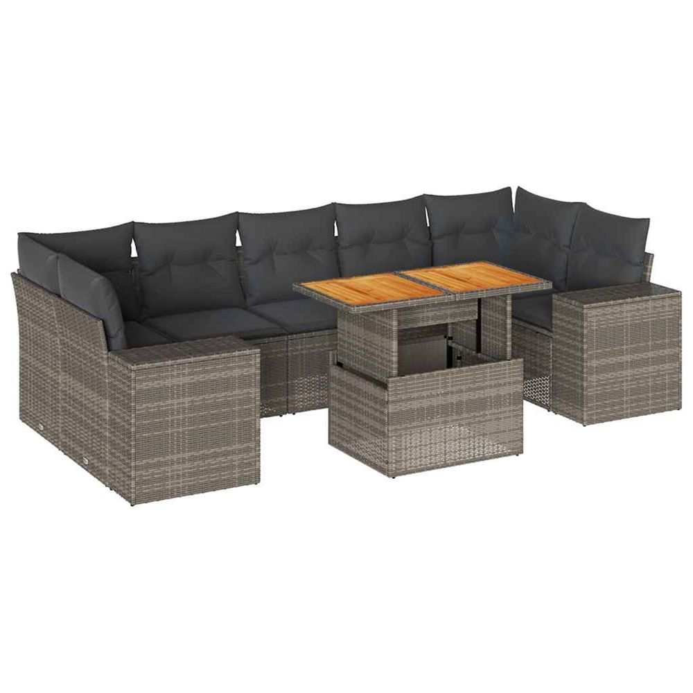 Salon de jardin 8 pcs avec coussins gris résine tressée