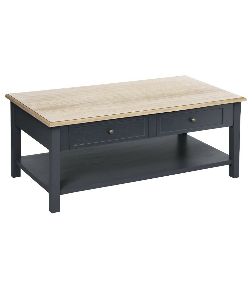 Table basse en bois gris foncé avec 4 tiroirs 110 x 60 x h 45 cm