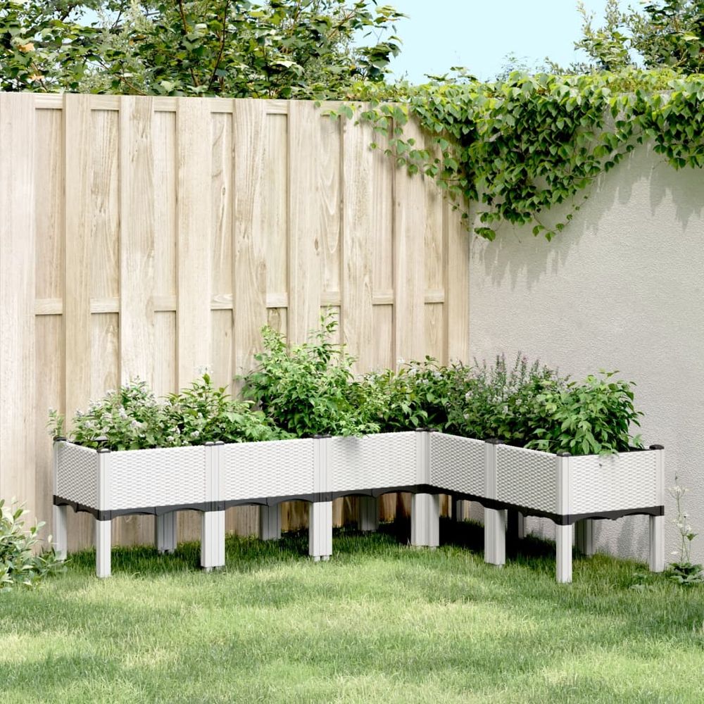 Jardinière sur pieds modulable en pp aspect rotin jardin blanc 160x120cm