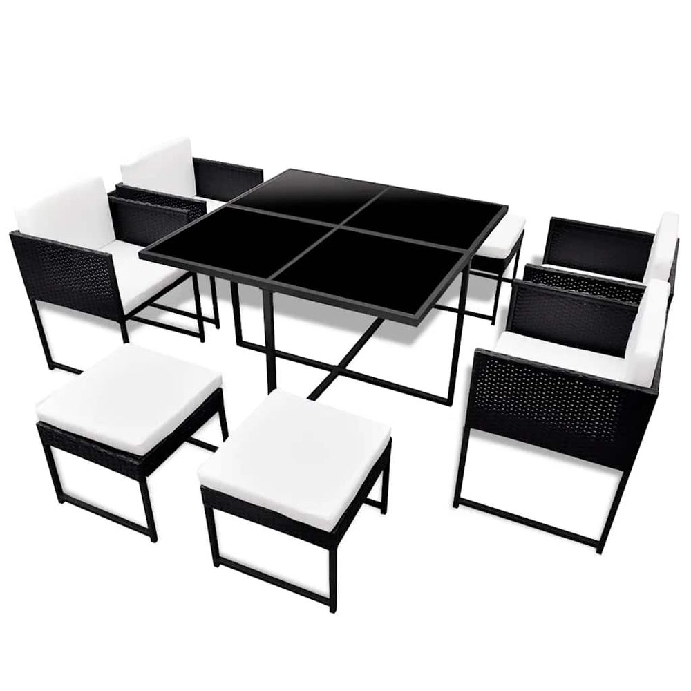 Ensemble à manger d'extérieur 9pcs coussins résine tressée noir