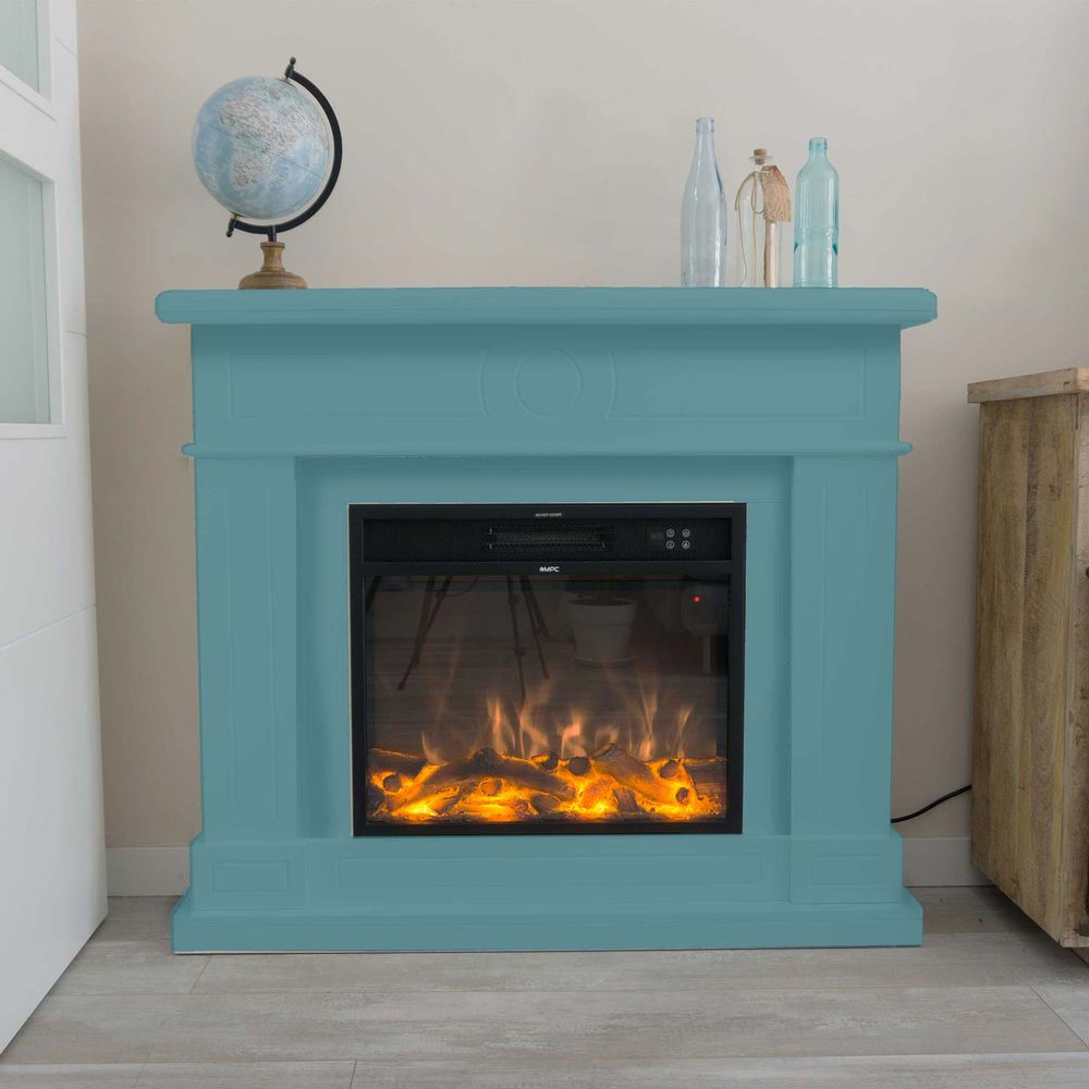 Cheminee de sol turquoise avec brûleur 1500w mpc camino lipari