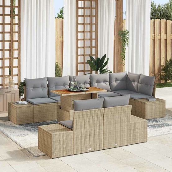 Ensemble de canapé de jardin 9 pcs beige poly rotin