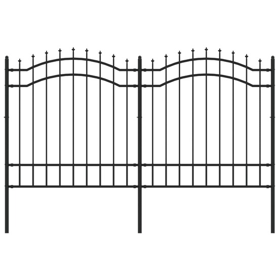 Clôture de jardin avec dessus en forme de lance, noire, 239 x 125 cm, acier revêtu par poudre