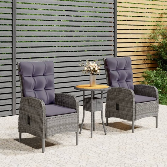 Ensemble de bistro de jardin 3 pcs résine tressée gris