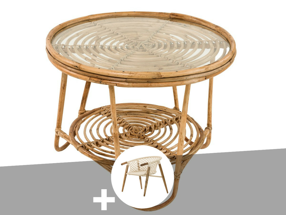 Ensemble salon de jardin bohème, fauteuil en macramé + table basse