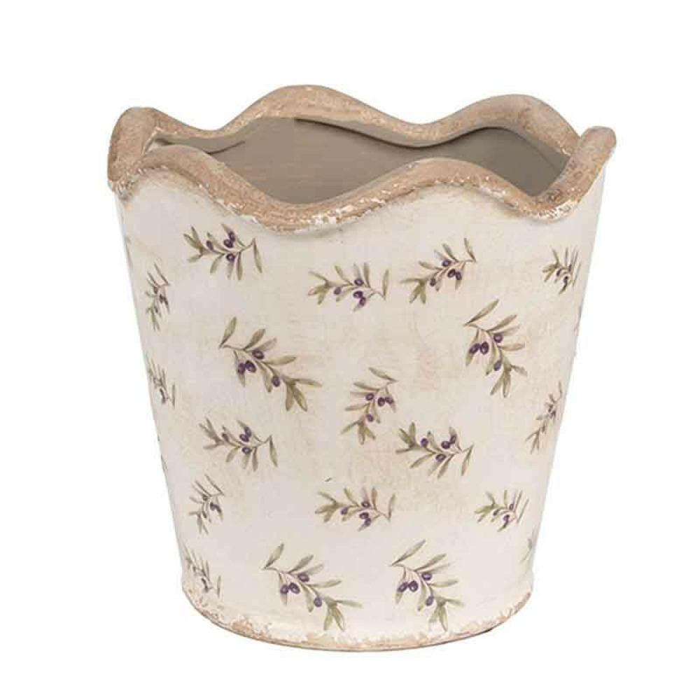 Pot céramique beige motif olive 19x19x18cm