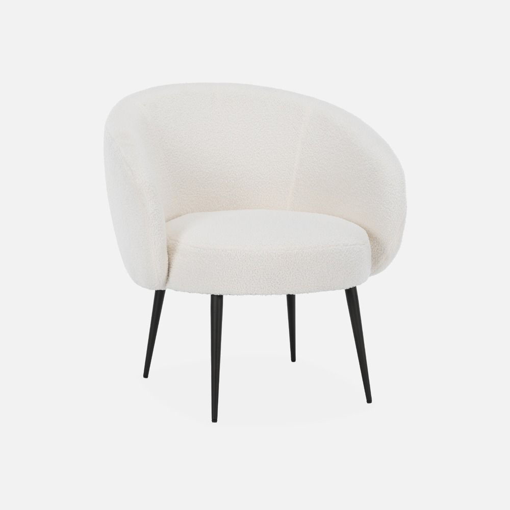 Fauteuil cosy rond en bouclette blanche, hima, l 74 x p 72 x h 80,5cm