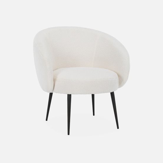 Fauteuil cosy rond en bouclette blanche, hima, l 74 x p 72 x h 80,5cm