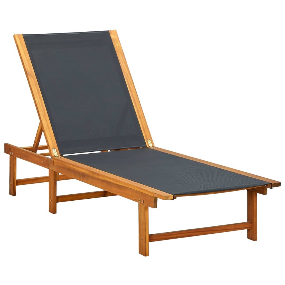 Chaise longue avec table bois d'acacia solide et textilène