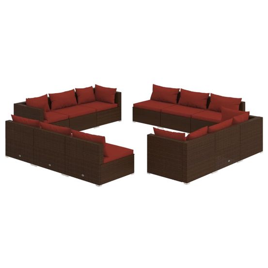 Salon de jardin 12 pcs avec coussins résine tressée marron