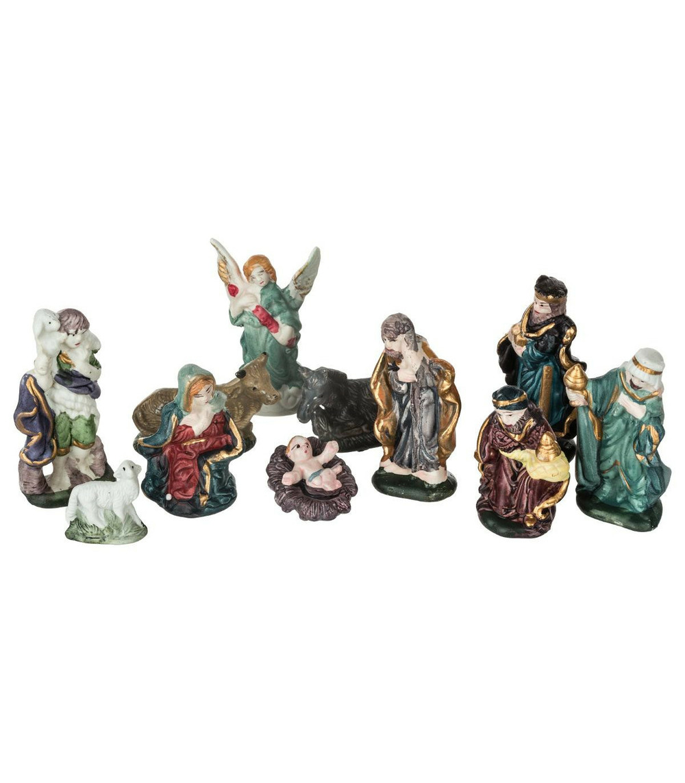 Déco de crèche de noël set de 11 santons en porcelaine h 9 cm