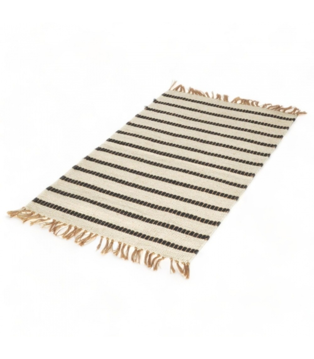 Tapis rectangulaire en jute et coton avec franges, beige, 60x90cm - atout ciel 69003