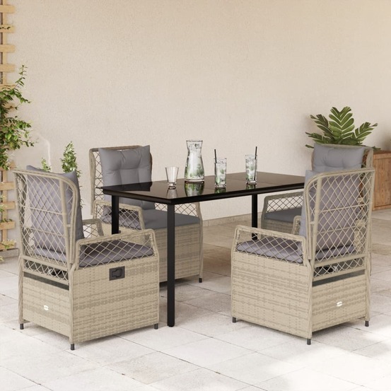 Ensemble à manger de jardin avec coussins 5pcs beige poly rotin