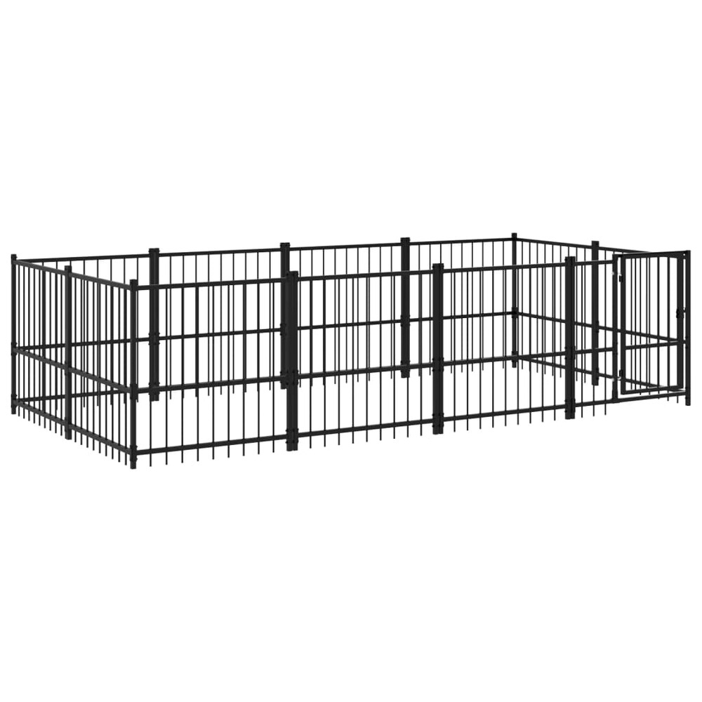 Chenil cage enclos pac animaux d'extérieur pour chiens acier 7,51 m² noir