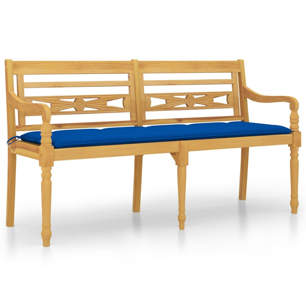 Banc batavia avec coussin bleu 150 cm bois de teck massif