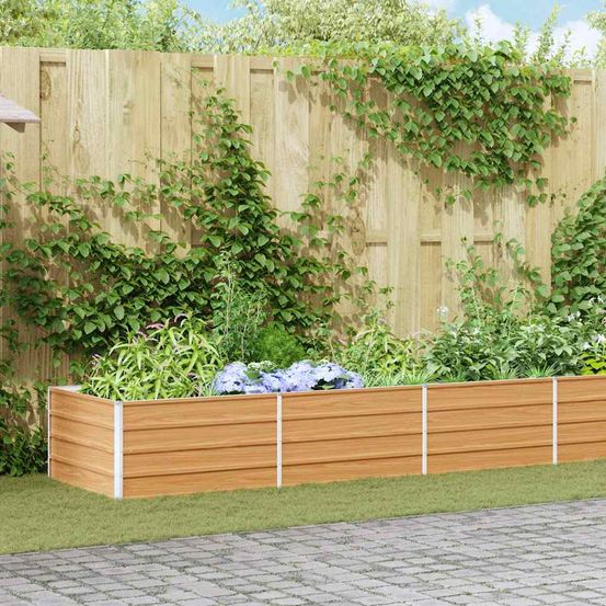 Très long potager rectangulaire acier galvanisé durable pour aménagement paysager vaste marron 480x80x45cm