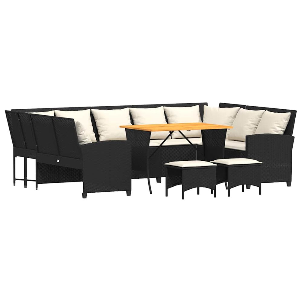 Salon de jardin 4 pcs avec coussins noir résine tressée