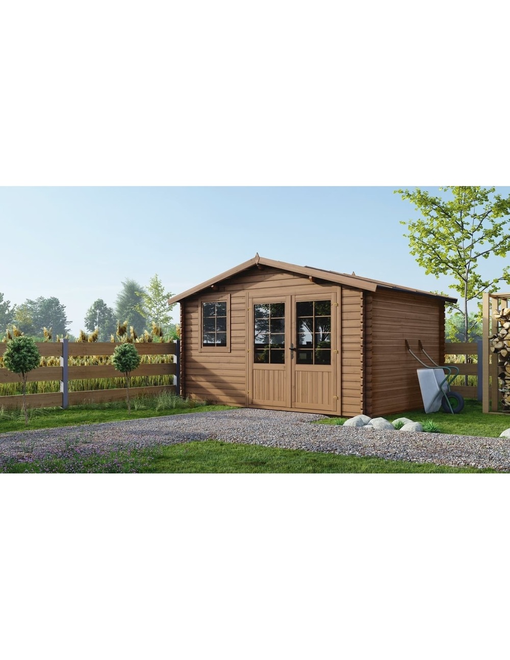 Abri de jardin en bois - 11,70m2 - 3,90x3m - traité - ep. 34mm - couleur: marron - dom562 - altanka