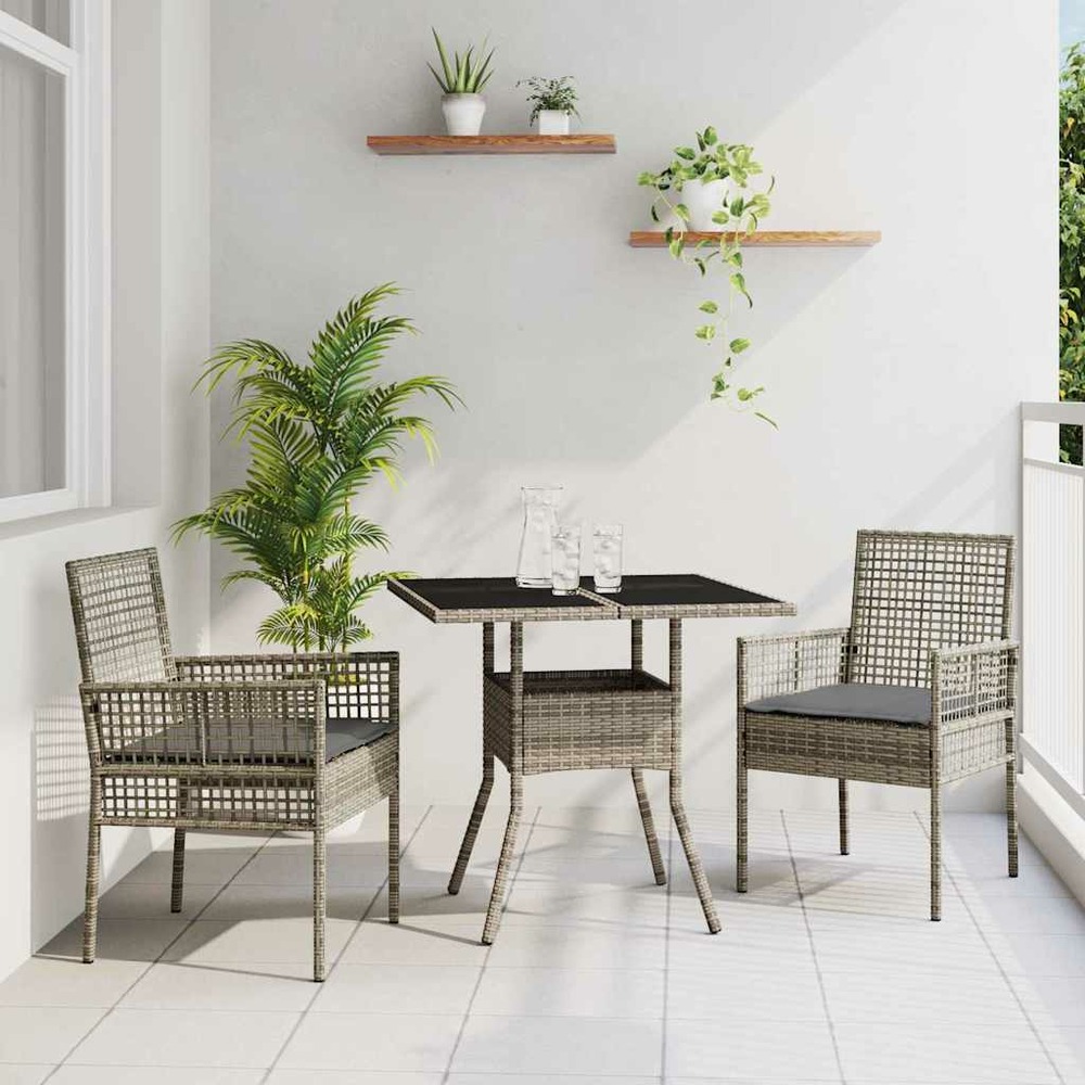 Ensemble de salle à manger pour jardin 3 pcs gris polyrotin