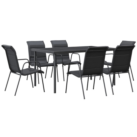 Ensemble à manger de jardin 7 pcs noir textilène et acier