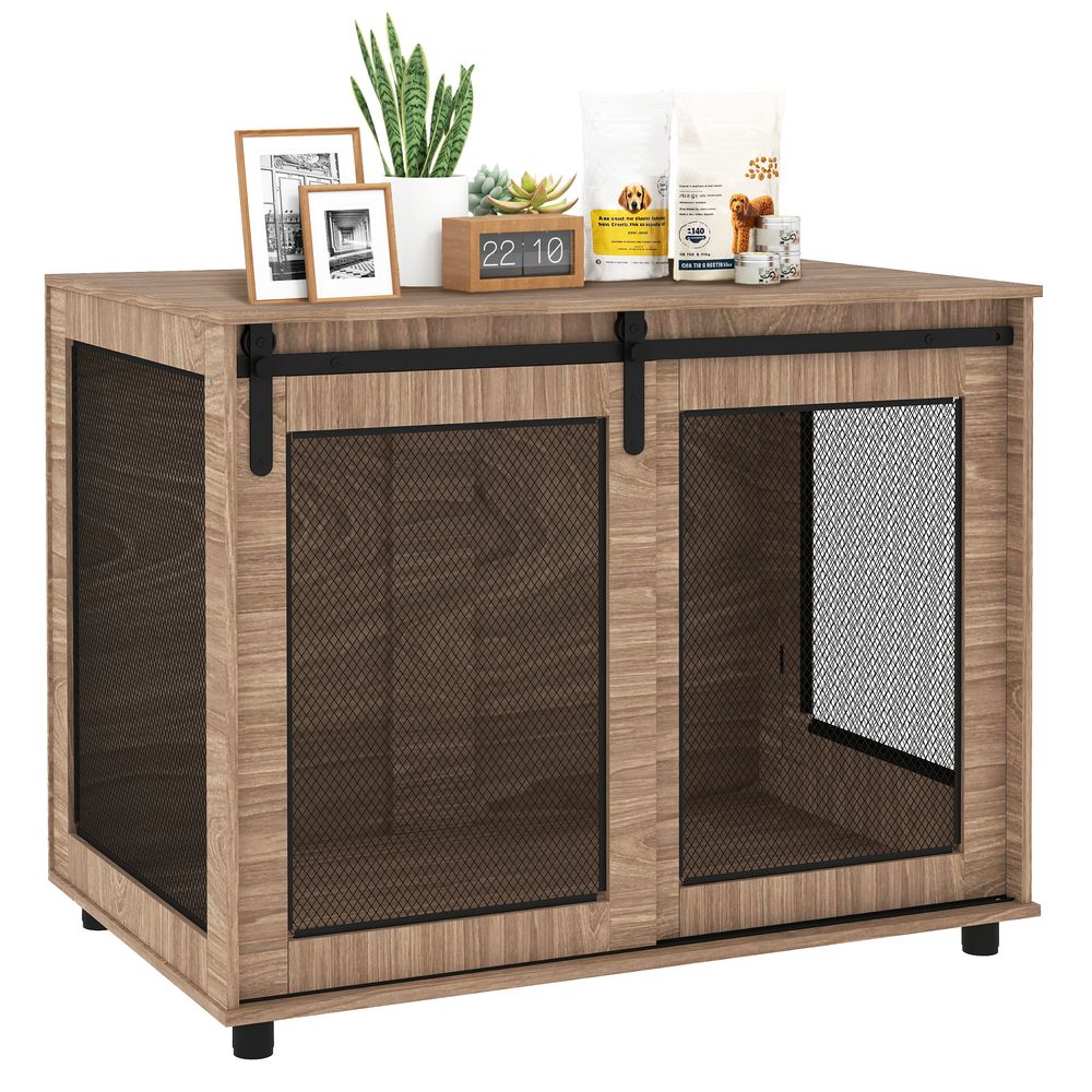 Meuble cage pour chien bois et métal brun clair 98 x 60 x 78 cm ouverture coulissante - comfortxl outdoor living