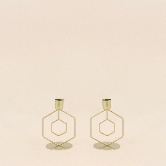 Lot de 2 bougeoirs en métal doré 12cm