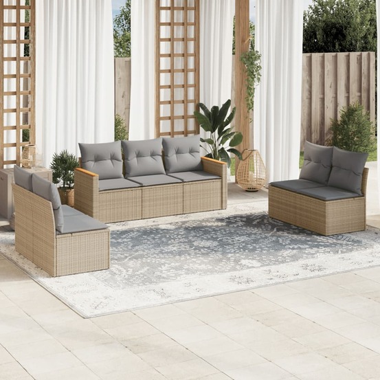 Salon de jardin avec coussins 7pcs mélange beige résine tressée